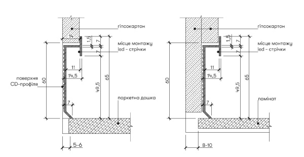 АЛЮМІНІЄВИЙ ПРИХОВАНОГО МОНТАЖУ ДЛЯ LED ПІДСВІТКИ Р-2-60А