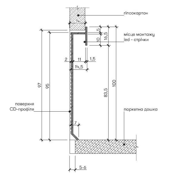 АЛЮМІНІЄВИЙ СКРИТОГО МОНТАЖА ДЛЯ LED ПІДСВІТКИ Р-2-100А